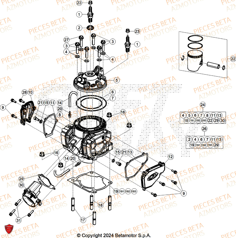 Cylindre AZMOTORS Pieces BETA RR 2T 250 RACE - (2026)