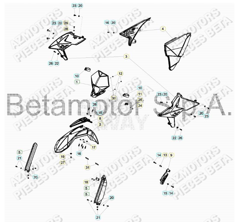 PROTECTION TIGE - KIT WHITE - BETA pour CARENAGE AVANT de RR-250-RACING-2T-17