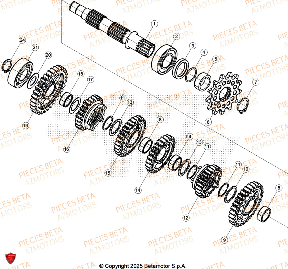 Arbre Secondaire AZMOTORS Pieces BETA RR 2T 250 X-PRO - (2026)