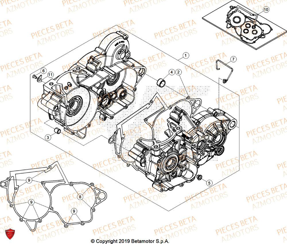 Carter Moteur AZMOTORS Pieces BETA RR 2T 250 X-PRO - (2026)