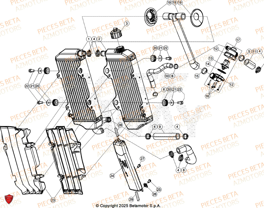 Radiateur AZMOTORS Pieces BETA RR 2T 250 X-PRO - (2026)