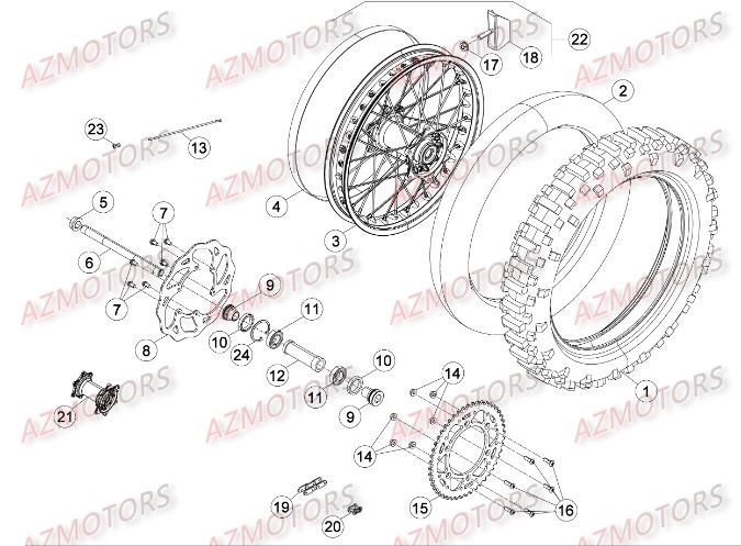 Roue Arriere AZMOTORS Pieces BETA RR 2T 250 - (2015)