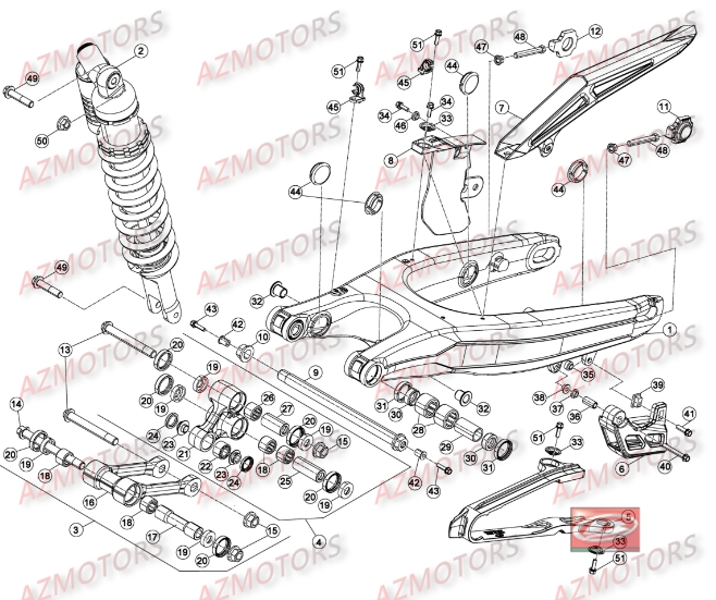 Fourche Arriere Suspension Arriere AZMOTORS Pieces BETA RR 2T 300 - (2016)