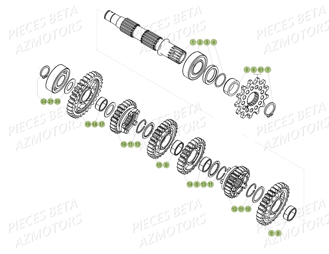 PIGNON DE TRANSMISSION SECONDA IRE - BETA pour BOITE-A-VITESSES-2 de RR-300-2T-18