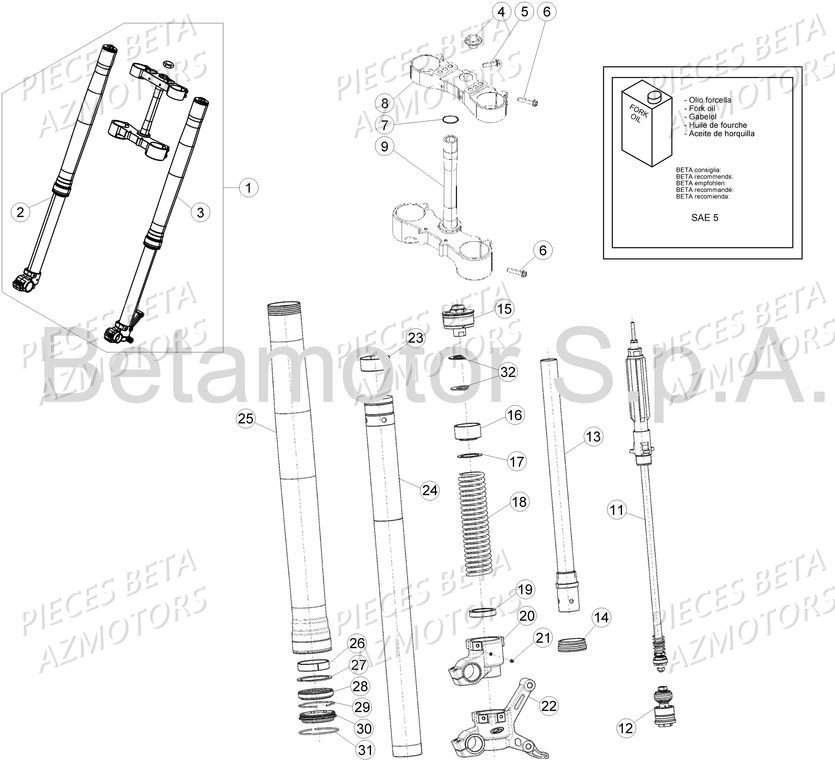 Fourche Avant AZMOTORS PiÃ¨ces Beta RR 4T 350 Enduro - 2017