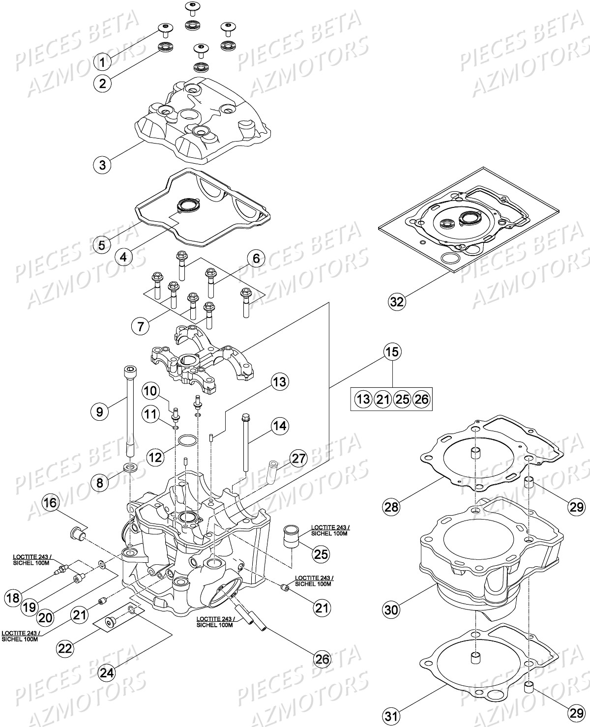 Cylindre Culasse Distribution AZMOTORS PiÃ¨ces Beta RR 4T 430 Enduro - 2016