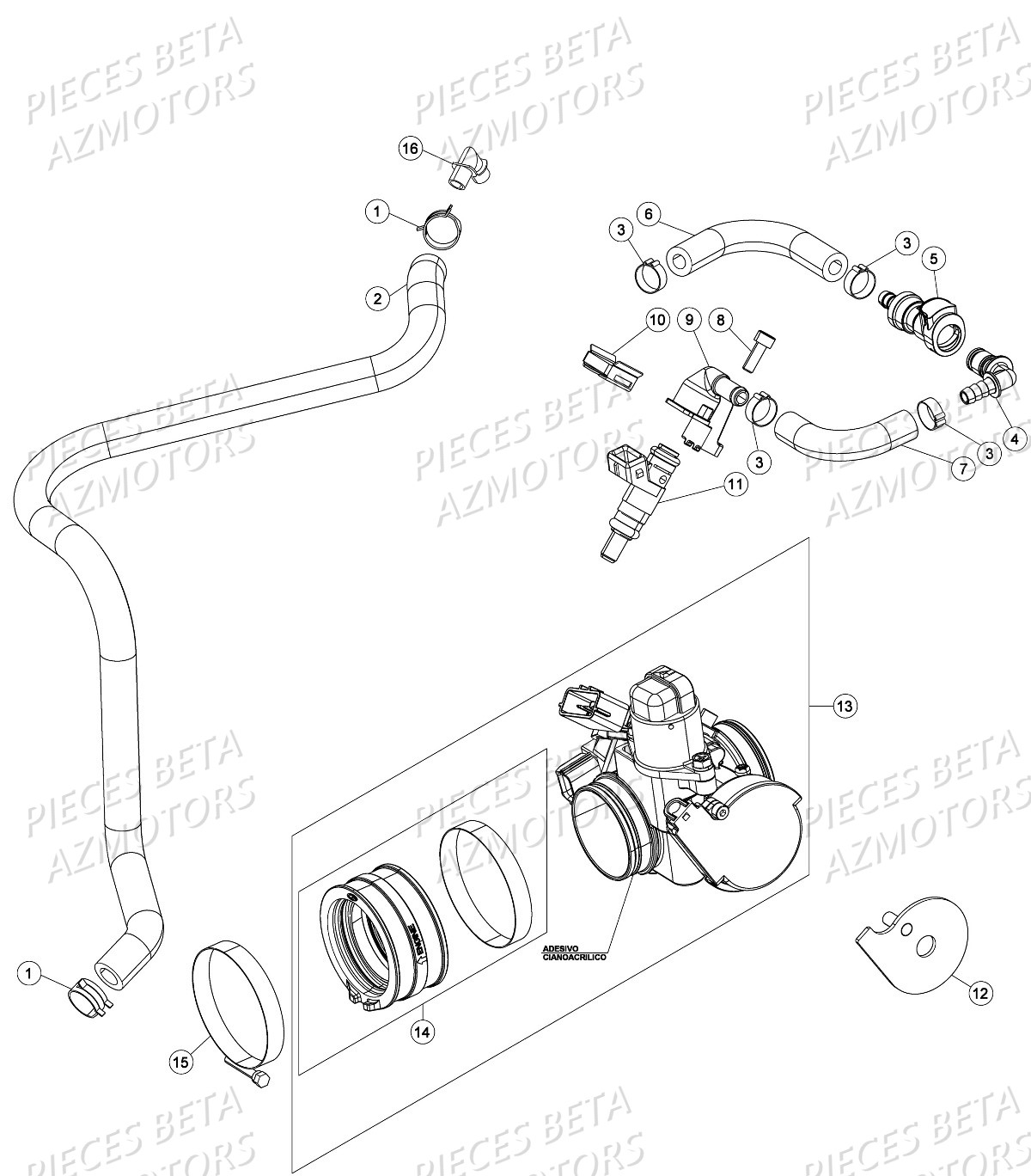 Groupe Injection AZMOTORS PiÃ¨ces Beta RR 4T 480 Enduro - 2016