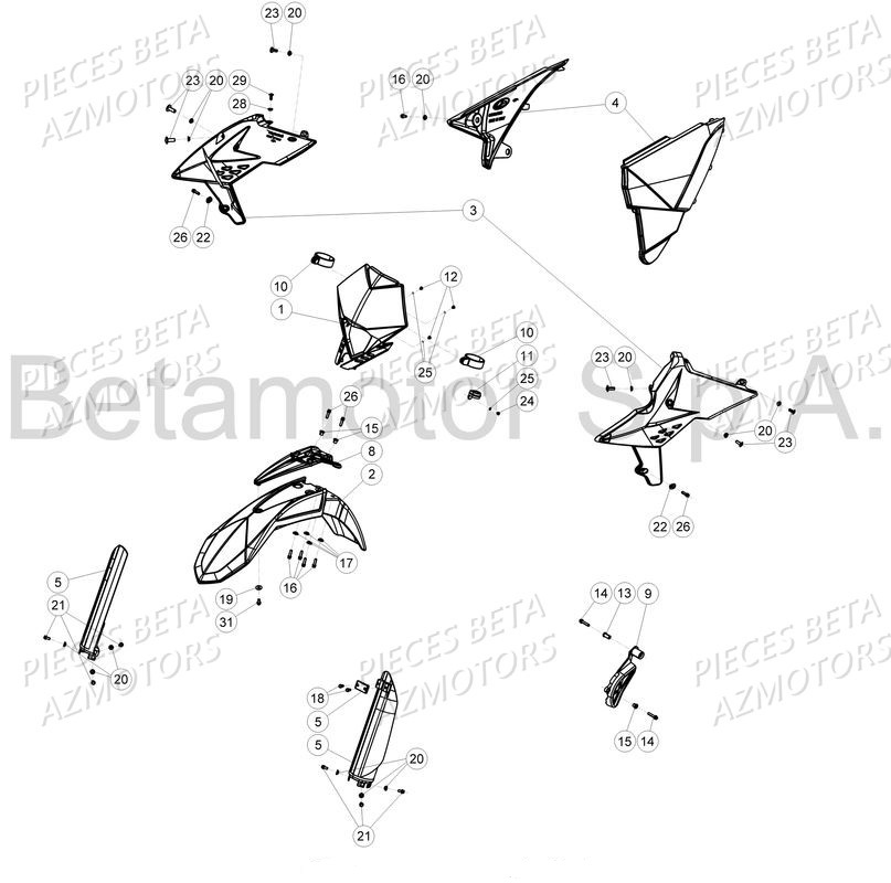 Carenages Garde Boues AZMOTORS PiÃ¨ces Beta RR 4T 480 Enduro - 2017
