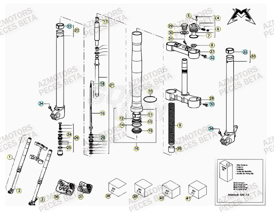 Fourche AZMOTORS PiÃ¨ces Beta RR 4T 520 Enduro - 2010