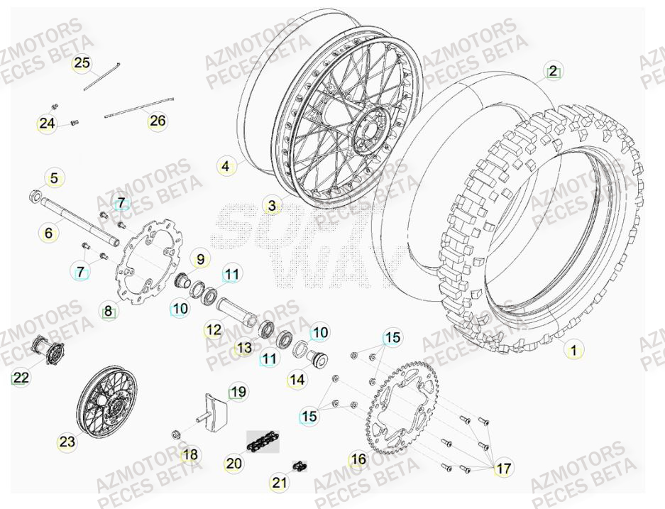 Roue Arriere AZMOTORS PiÃ¨ces Beta RR 4T 520 Enduro - 2010