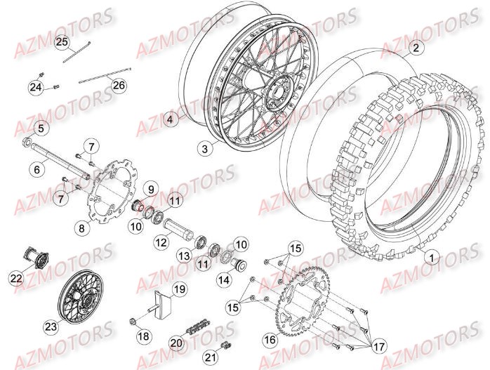 Roue Arriere AZMOTORS PiÃ¨ces Beta RR 4T 400 Enduro - 2010