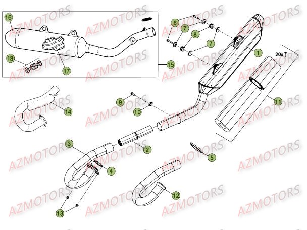 Echappement AZMOTORS PiÃ¨ces Beta RR 4T 400 Enduro - 2012