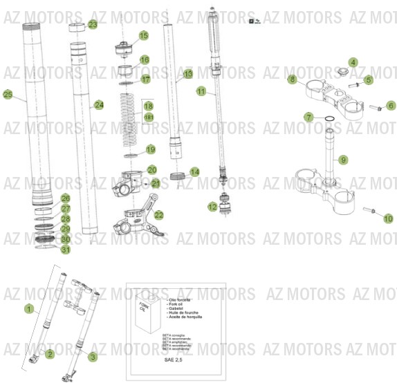 Fourche AZMOTORS PiÃ¨ces Beta RR 4T 400 Enduro - 2013