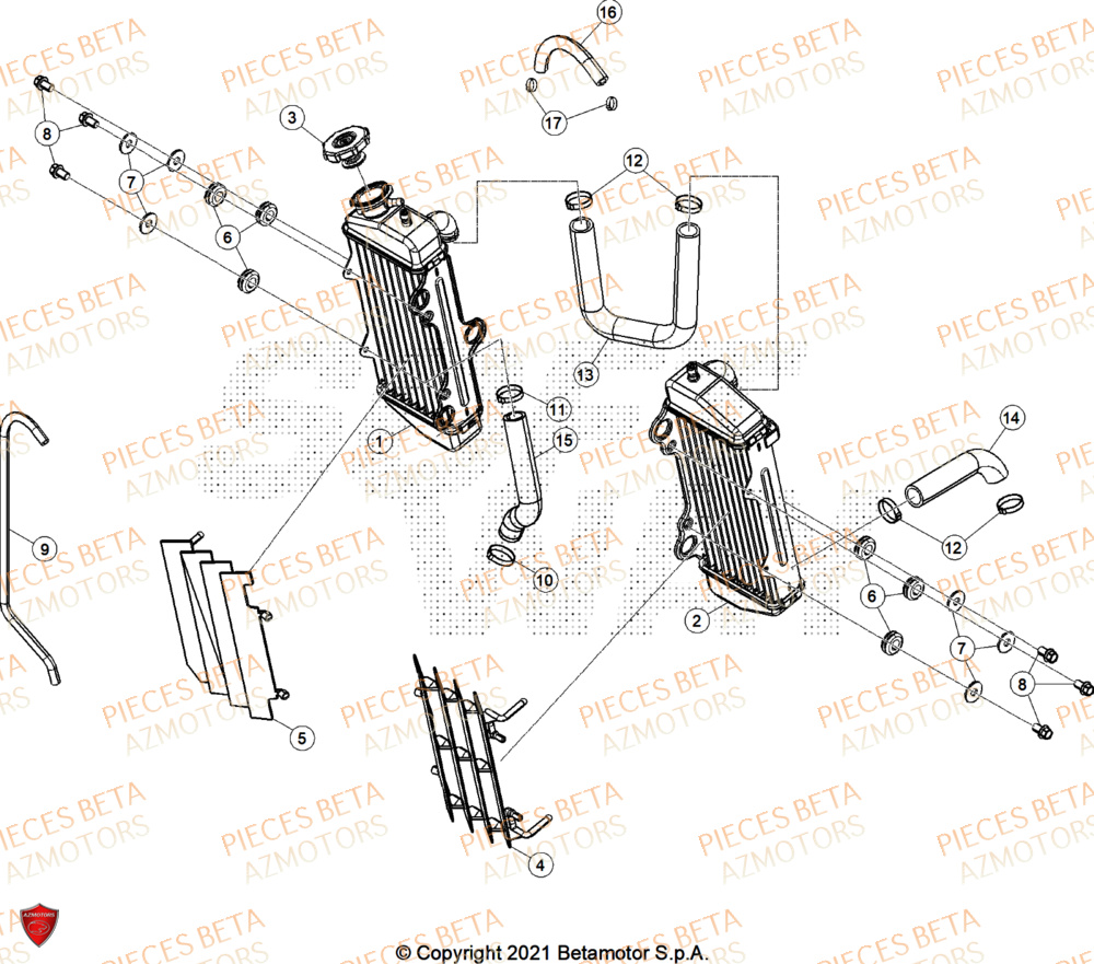Radiateur AZMOTORS PiÃ¨ces Beta RR 50 RACE - 2025