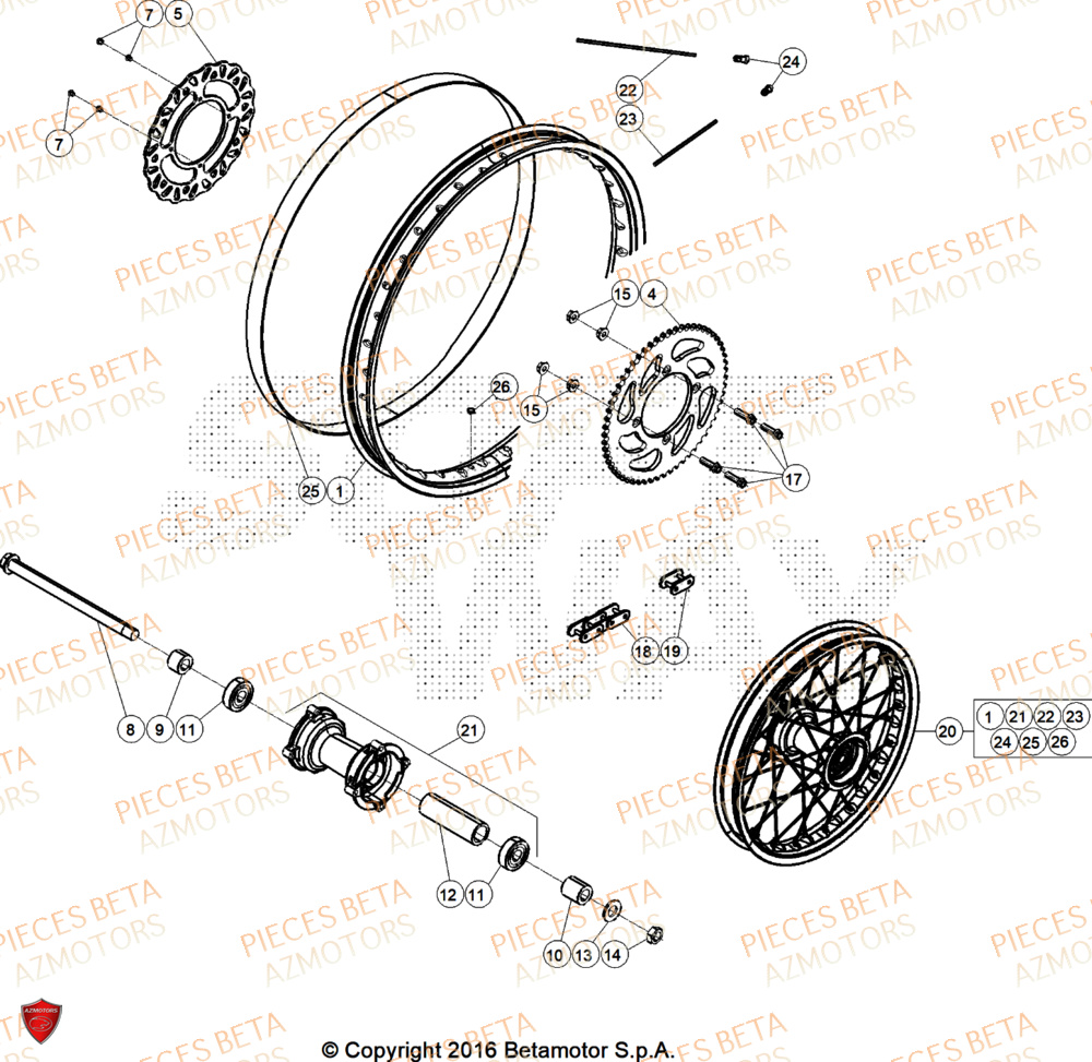 Roue Arriere AZMOTORS PiÃ¨ces Beta RR 50 SPORT - 2026
