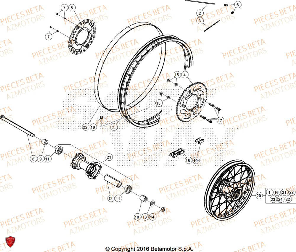 Roue Arriere AZMOTORS PiÃ¨ces Beta RR 50 STANDARD - 2025