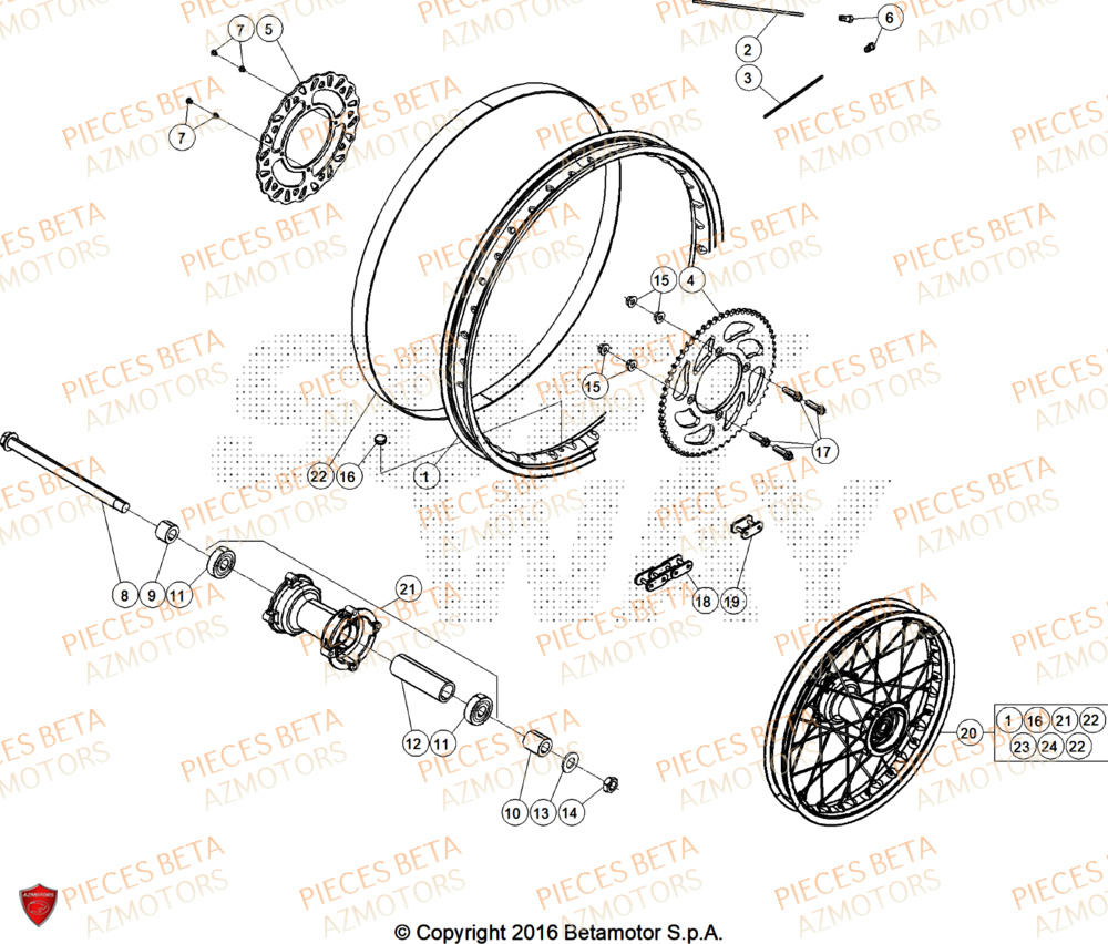 Roue Arriere AZMOTORS PiÃ¨ces Beta RR 50 STANDARD - 2026