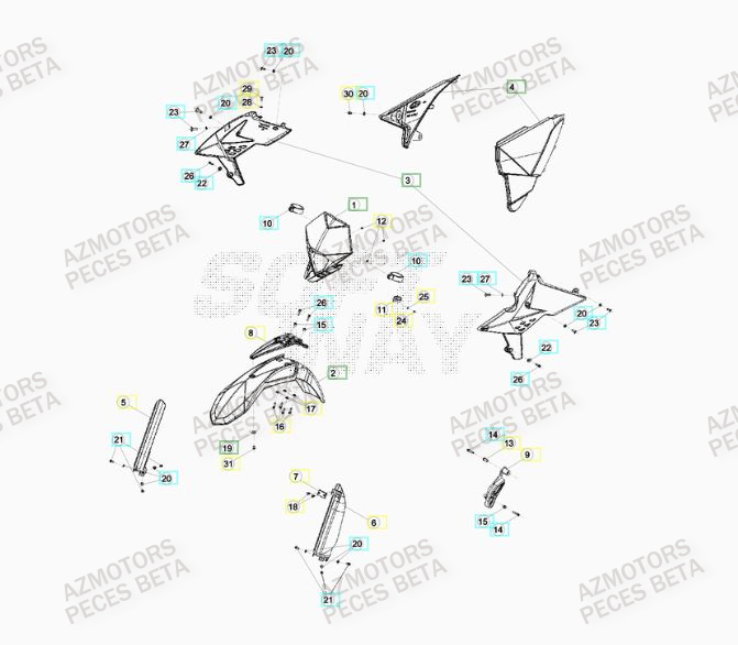 PROTECTION TIGE - KIT WHITE - BETA pour CARENAGE AVANT de RRRAC-4T-498-13