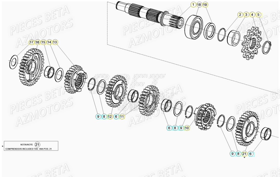 PIGNON DE TRANSMISSION SECONDA IRE - BETA pour ARBRE SECONDAIRE de RR 125 2T 19
