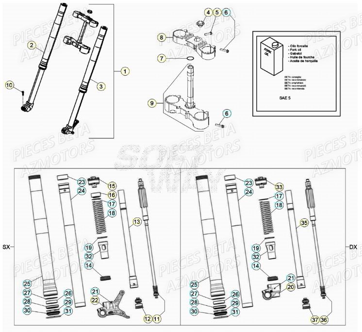 Fourche AZMOTORS PiÃ¨ces RR 125 2T - 2021
