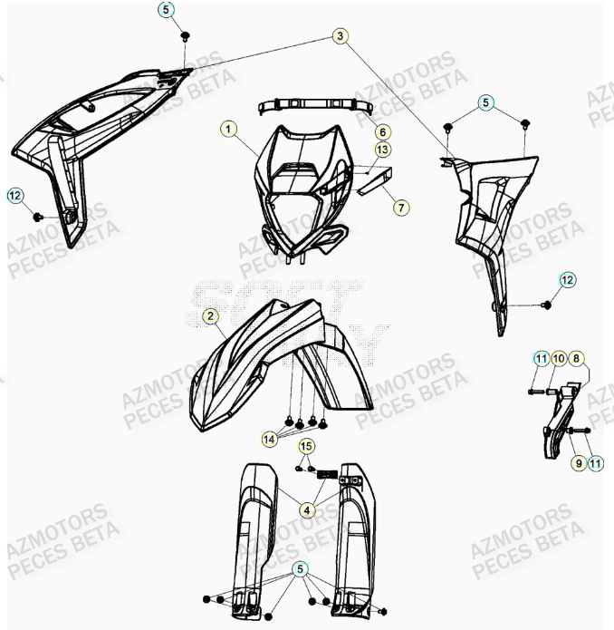 PROTECTION TIGE - KIT RED - BETA pour CARENAGE AVANT de RR 125 2T 23