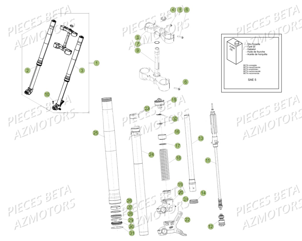 Fourche AZMOTORS PiÃ¨ces Beta RR 125 2T - 2018
