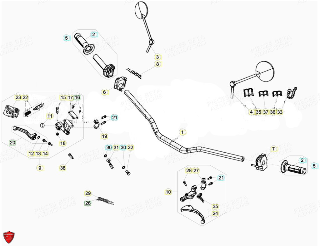 Commandes Guidon AZMOTORS PiÃ¨ces Beta ENDURO RR 125 4T LC - 2019