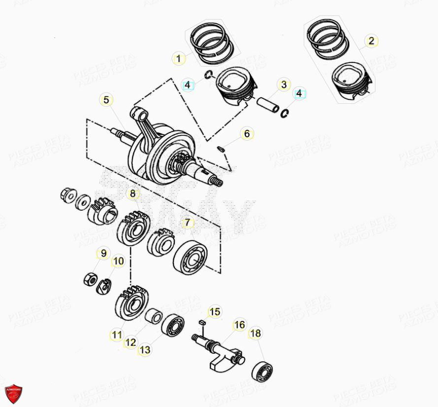 Vilebrequin Piston Contre Arbre AZMOTORS PiÃ¨ces Beta ENDURO RR 125 4T LC - 2019