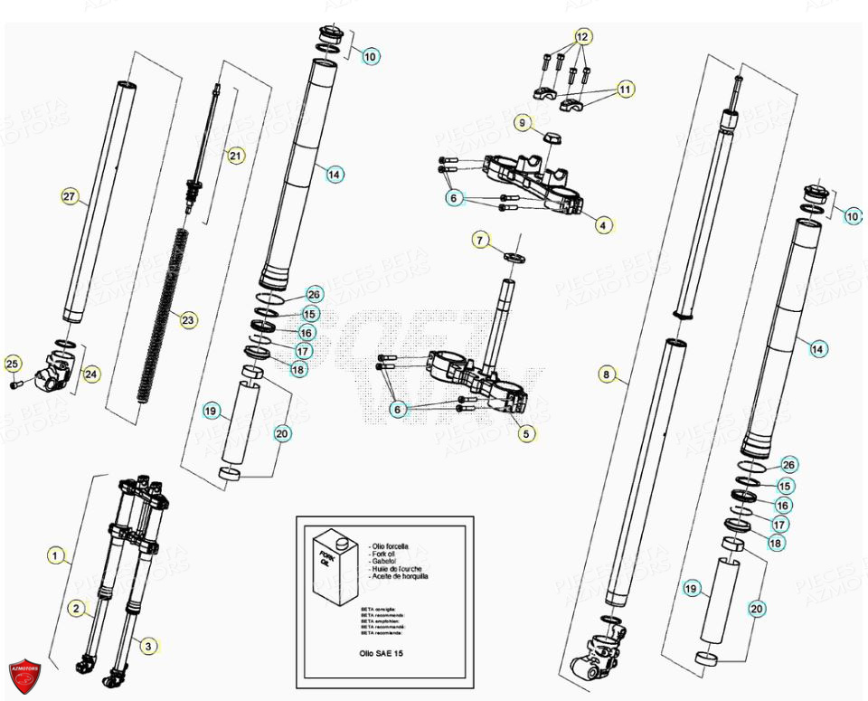 Fourche AZMOTORS PiÃ¨ces Beta ENDURO RR 125 4T LC - 2020