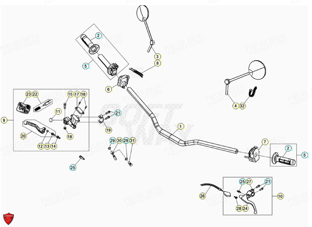 Commandes Guidon AZMOTORS PiÃ¨ces Beta ENDURO RR 125 4T LC - 2021-2022