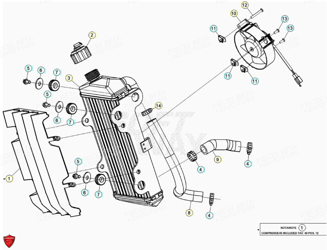 Radiateur AZMOTORS PiÃ¨ces Beta ENDURO RR 125 4T LC - 2021-2022