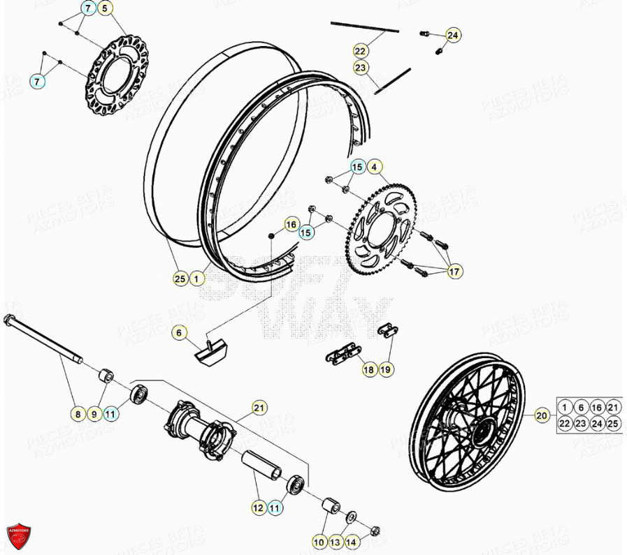 Roue Arriere AZMOTORS PiÃ¨ces Beta ENDURO RR 125 4T LC - 2021-2022
