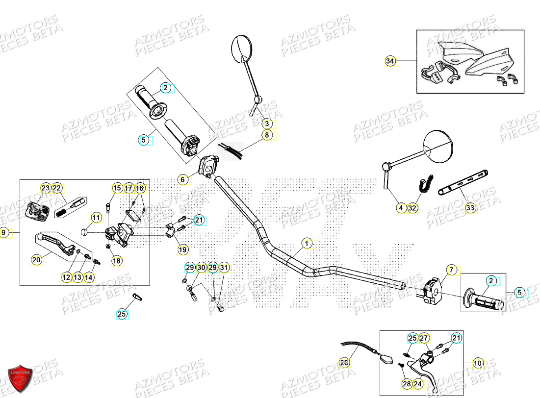 Commandes Guidon AZMOTORS PiÃ¨ces Beta ENDURO RR 125 4T R 2024