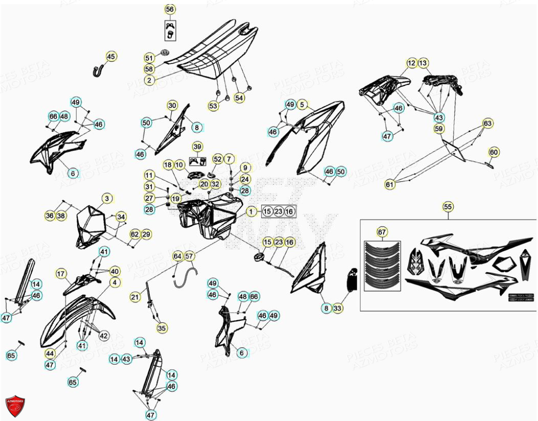 Carenages Reservoir Selle AZMOTORS PiÃ¨ces Beta ENDURO RR 125 4T R LC - 2019