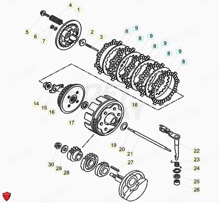 Embrayage AZMOTORS PiÃ¨ces Beta ENDURO RR 125 4T R LC - 2019