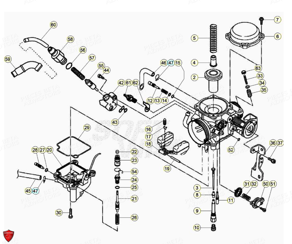 Carburateur Detail AZMOTORS PiÃ¨ces Beta ENDURO RR 125 4T R LC - 2020