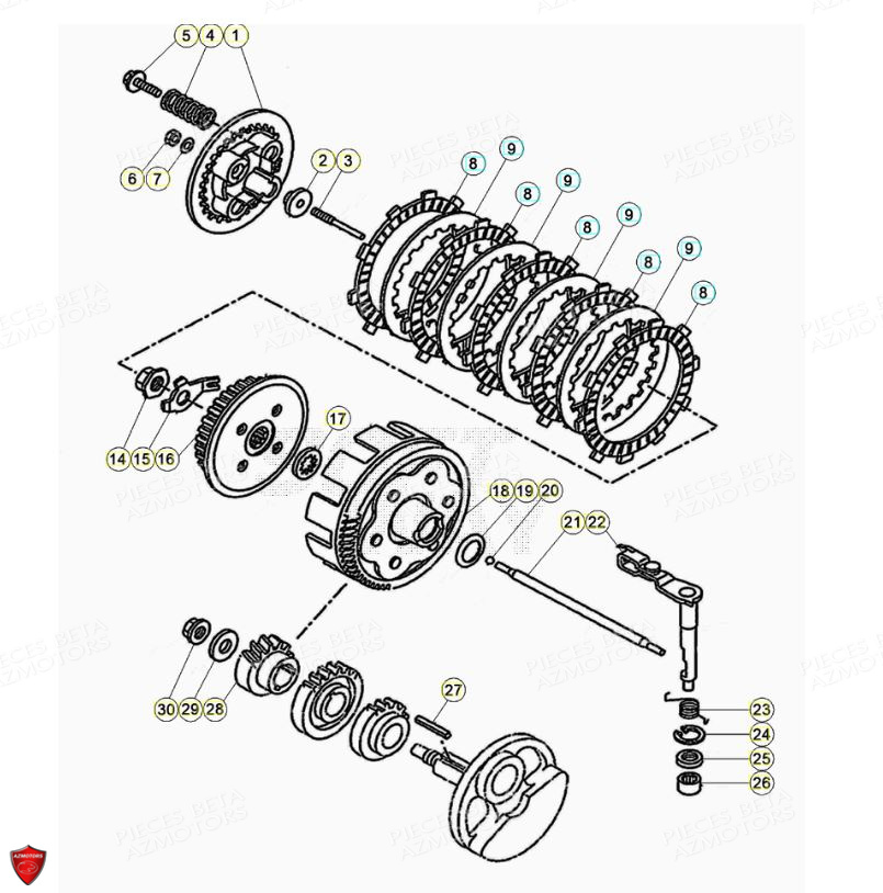 Embrayage AZMOTORS PiÃ¨ces Beta ENDURO RR 125 4T R LC - 2020