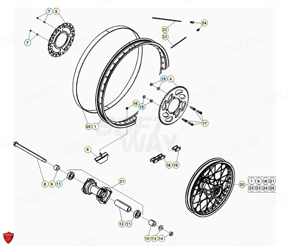 Roue Arriere AZMOTORS PiÃ¨ces Beta ENDURO RR 125 4T R LC - 2020
