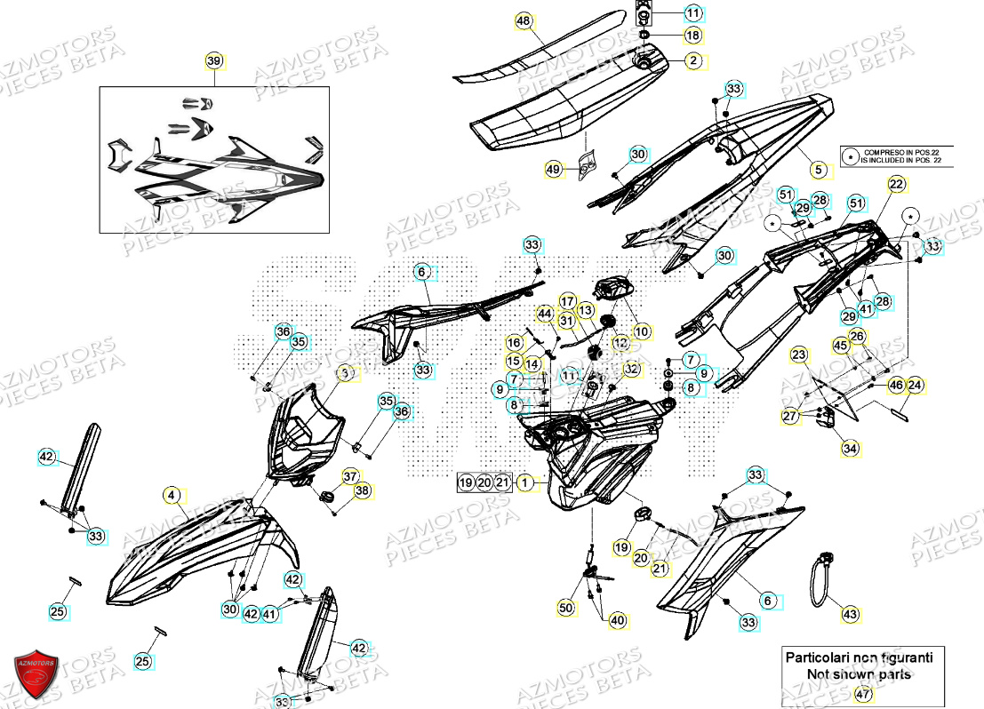 Carenages Reservoir Selle AZMOTORS PiÃ¨ces Beta ENDURO RR 125 4T T 2023