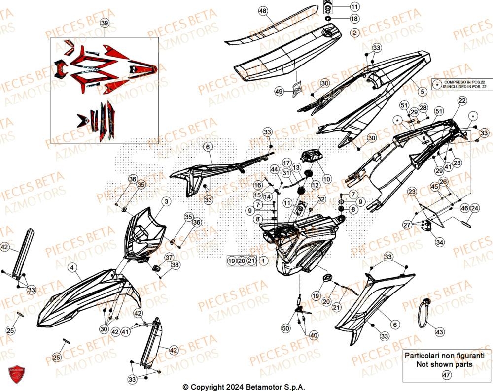 Carenages AZMOTORS PiÃ¨ces Beta ENDURO RR 125 4T T 2025