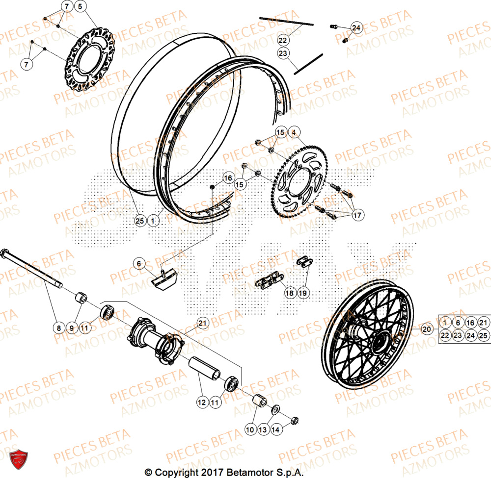 Roue Arriere AZMOTORS PiÃ¨ces Beta ENDURO RR 125 4T T 2025