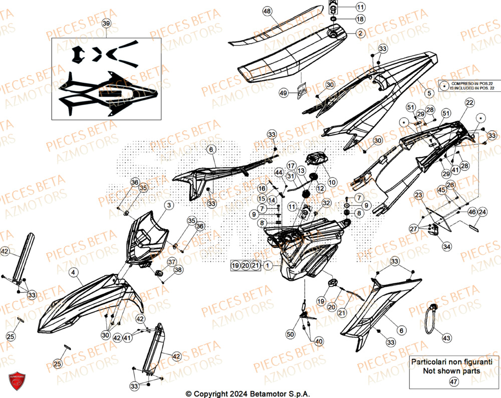 Carenages AZMOTORS PiÃ¨ces Beta ENDURO RR 125 4T T X 2025