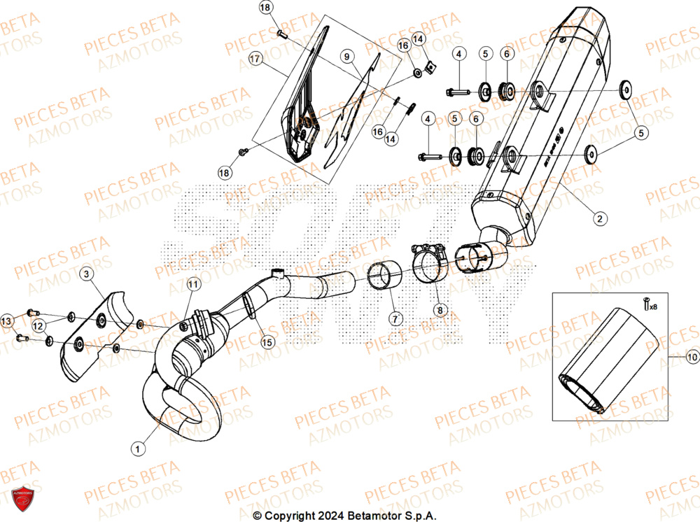 Echappement AZMOTORS PiÃ¨ces Beta ENDURO RR 125 4T T X 2025