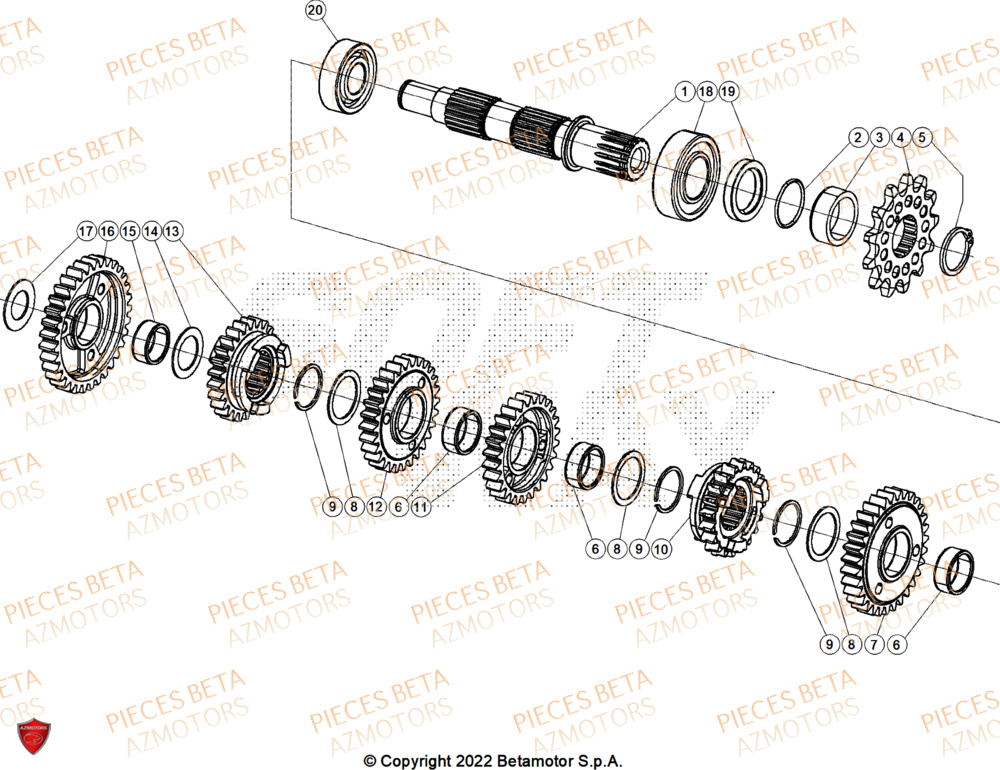 Arbre Secondaire AZMOTORS PiÃ¨ces Beta RR 125 2T RACE - 2025