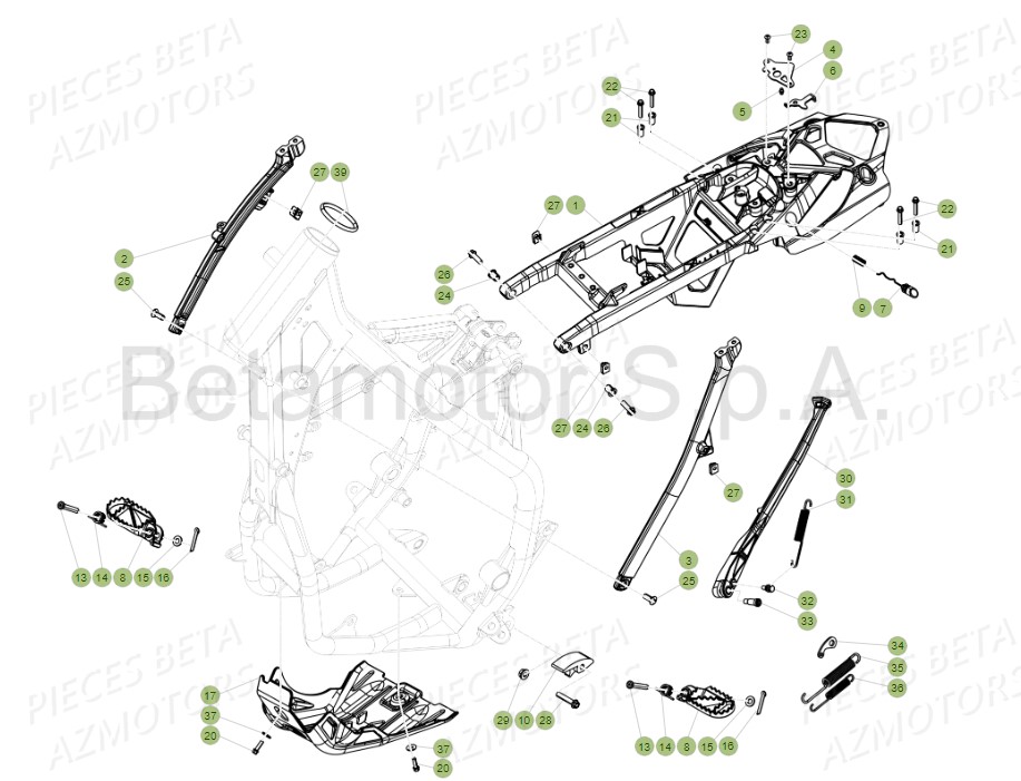 REPOSE-PIEDS - BETA pour ACCESSOIRES DU CHASSIS de RR 125 RACING 2T 19