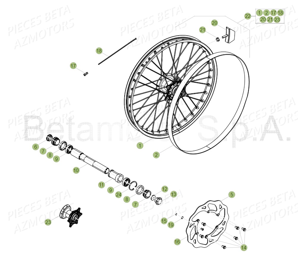 BOUCHON PIVOT ROUE - BETA pour ROUE AVANT de RR 125 RACING 2T 19