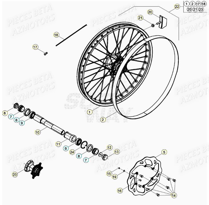 BOUCHON PIVOT ROUE - BETA pour ROUE AVANT de RR 125 RACING 2T 21