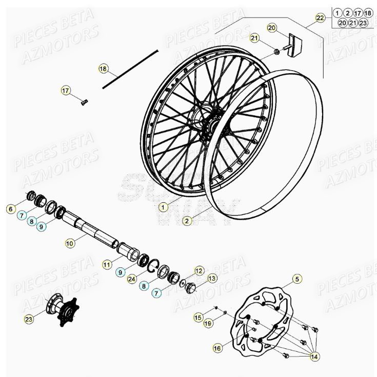 BOUCHON PIVOT ROUE - BETA pour ROUE AVANT de RR 125 RACING 2T 22