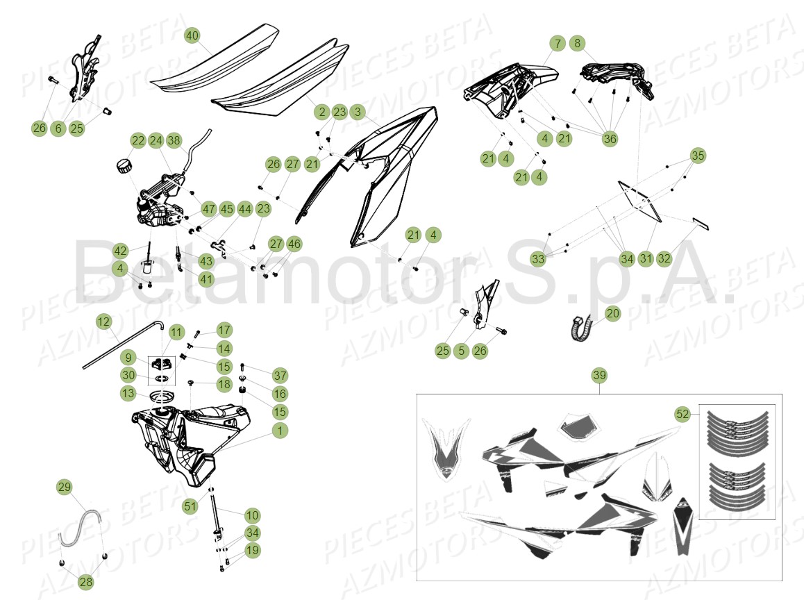 Carenages Reservoir AZMOTORS Pieces Beta RR 200 2T - 2019