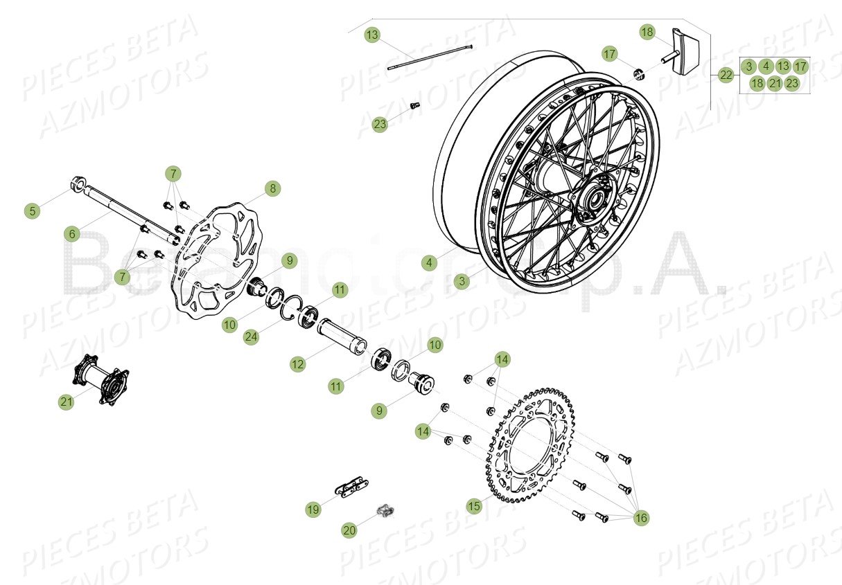 Roue Arriere AZMOTORS Pieces Beta RR 200 2T - 2019